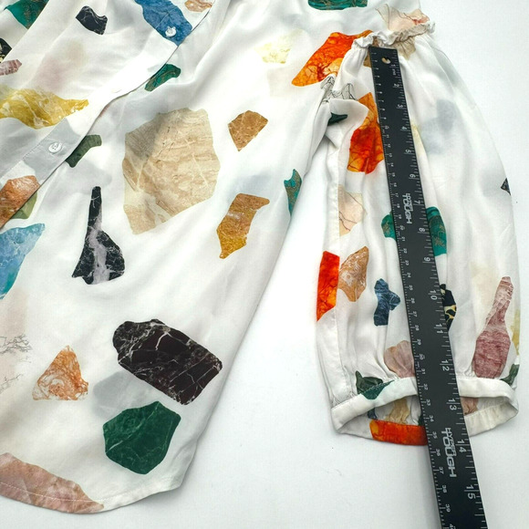 BIMBA Y LOLA | Women's Medium Colorful Silky Gemstones Balloon Sleeve Blouse Top - Picture 7 of 7